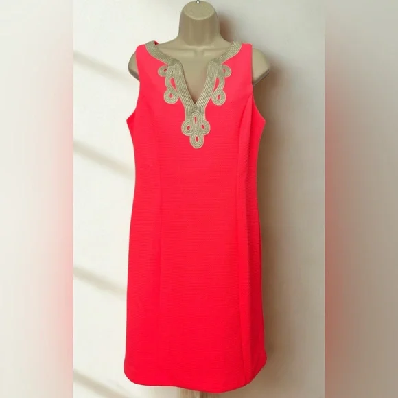 Vince Camuto Neon Pink Dress with Gold Detailing - Picture 3 of 8
